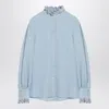 Valentino Womens Angel Blue Embroidered Long-sleeves Linen Shirt In Blue