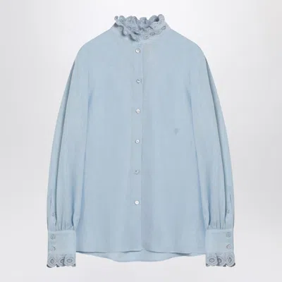 Valentino Light Blue Linen Shirt With Ruffles