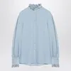 Valentino Light Blue Linen Shirt With Ruffles