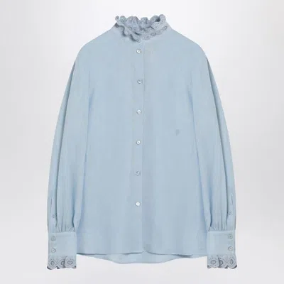 Valentino Light Blue Linen Shirt With Ruffles