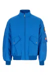 Valentino Light Blue Nylon Padded Bomber Jacket In Blue