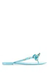 Valentino Studded Bow Thong Sandals With Lace Sole In Acquamarina