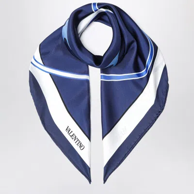 Valentino Light Blue Silk Scarf With Vlogo Print