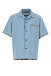 Valentino Garavani Denim Bowling Shirt With Floral Trim In Blue