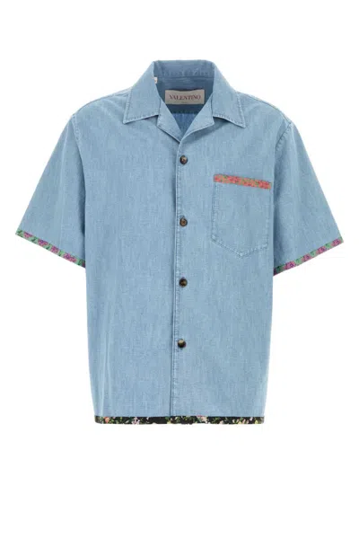 VALENTINO MEN LIGHT BLUE SOLID DENIM SHIRT, XL LUXURY SHIRTS FOR MEN DARVEYS