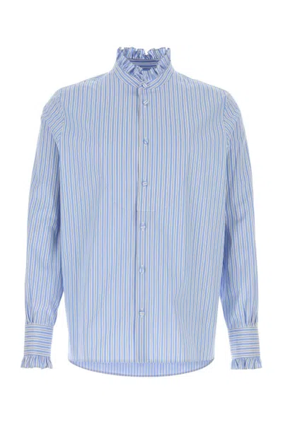 VALENTINO LIGHT BLUE STRIPED EMBROIDERED POPLIN SHIRT