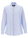 Valentino Cotton Shirt With Striped Pattern And Embroidered Motif In Blue