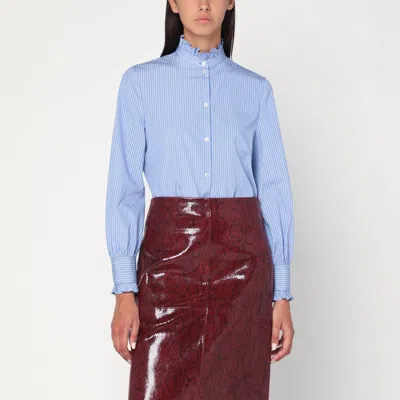 Valentino Light Blue Striped Shirt In Cotton