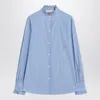 Valentino Classic Striped Cotton Top With Ruffled Collar In Blue