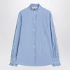 Valentino Classic Striped Cotton Top With Ruffled Collar In Blue