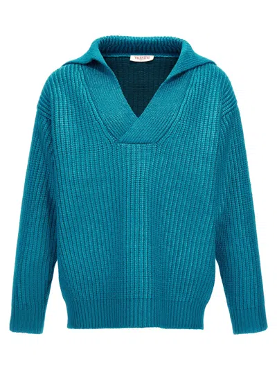 Valentino Garavani Turquoise Silk Blend Sweater In Blue