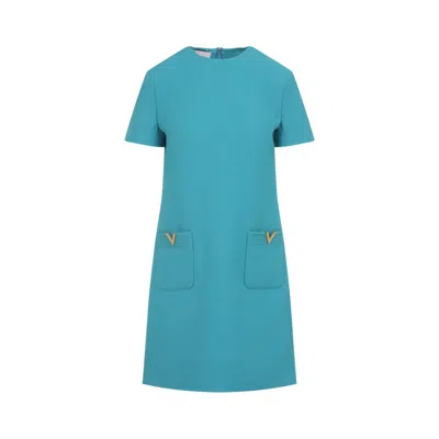 Valentino Light Blue Virgin Wool Mini Dress