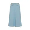 Valentino Womens Bluish Grey Vlogo Hardware Flared Woven Midi Skirt In Blue
