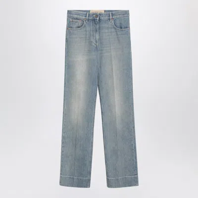 Valentino Logo Patch Straight-leg Faded Jeans In Blue