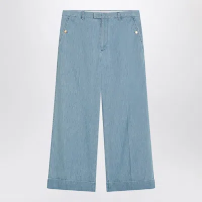 Valentino Light Blue Wide Jeans With Cuff In Multi