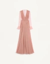 Valentino Womens Pastel Rose Shirred-bodice Sheer-sleeve Silk Gown