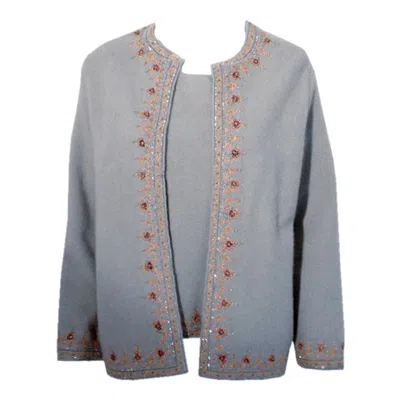 Pre-owned Valentino Light Green Beaded 2 Pc Twinset Cardigan And Shell Set, Size M