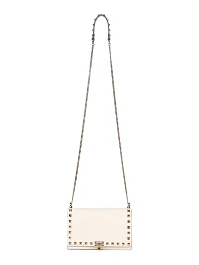 Valentino Garavani Light Ivory Rockstud Mini Bag With Chain In White