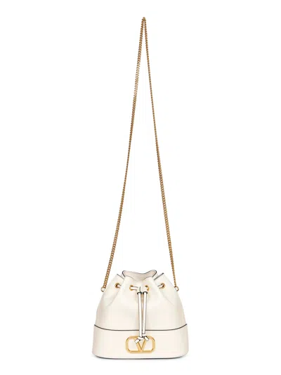 Valentino Garavani Light Ivory Vlogo Signature Mini Bucket Bag In White