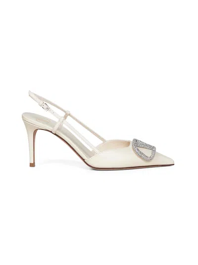 Valentino Garavani Light Ivory Vlogo Signature Slingback Pumps In White