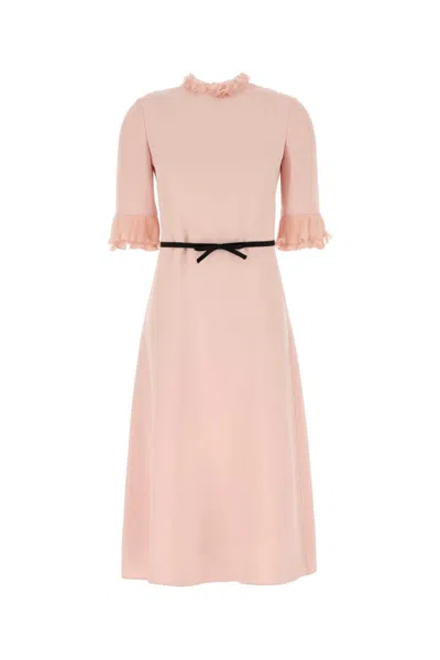 Valentino Cady Dress With Bow Detail And Ruffles In Pink