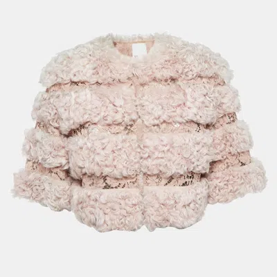Pre-owned Valentino Light Pink Fur & Lace Short Sleeve Crop Jacket S