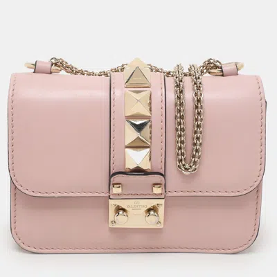 Pre-owned Valentino Garavani Light Pink Leather Mini Rockstud Glam Lock Shoulder Bag