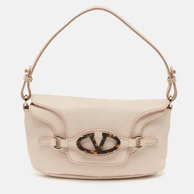 Pre-owned Valentino Garavani Light Pink Leather Vlogo Flap Shoulder Bag