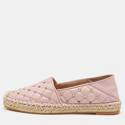 Pre-owned Valentino Garavani Light Pink Quilted Leather Rockstud Slip On Espadrille Flats Size 36