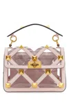Valentino Garavani Pastel Pink Polymeric Material And Leather Medium Roman Stud Handbag In Multi
