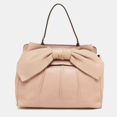 Pre-owned Valentino Garavani Light Pink/beige Leather Aphrodite Bow Top Handle Bag