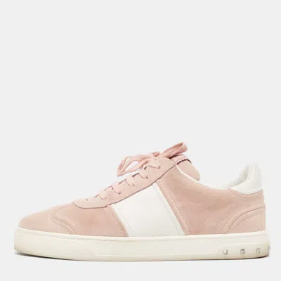 Pre-owned Valentino Garavani Light Pink/white Suede And Leather Fly Crew Low Top Sneakers Size 39
