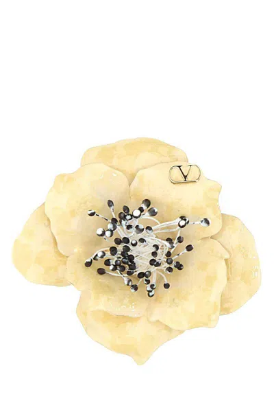 Valentino Garavani Garavani Fleur Lumineuse Brooch In Metal Enamel And Fabric In Multicolour