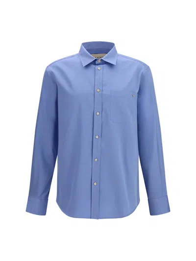 Valentino Lightweight Cotton Shirt With Vgold In Blue
