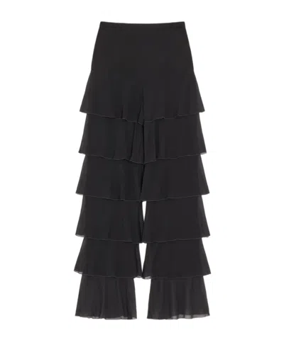 Valentino Lightweight Georgette Pleated Trousers In Black