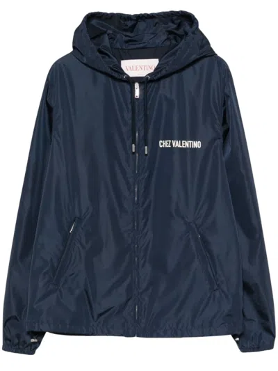 Valentino Hooded Jacket Featuring Drawstring Accents In Blue