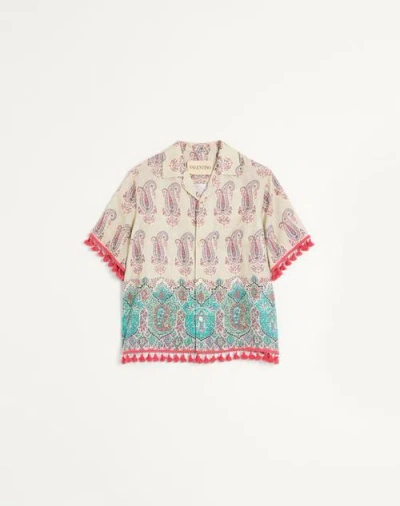 VALENTINO VALENTINO LIGHTWEIGHT LINEN BOWLING SHIRT WITH VOYAGE IMAGINAIRE PRINT