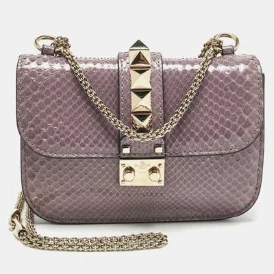 Pre-owned Valentino Garavani Lilac Python Rockstud Small Glam Lock Shoulder Bag In Purple