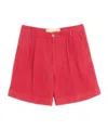 Valentino Straight-leg Pleated Linen Bermuda Shorts In Cherry Red