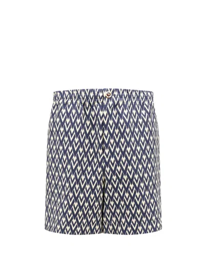 Valentino Linen Bermuda Shorts With Toute La V Motif In Blue
