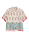 Valentino Paisley Linen Bowling Shirt In Multi