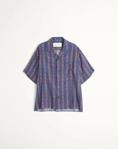 Valentino Linen Bowling Shirt With Voyage Imaginaire Print In Multicolour