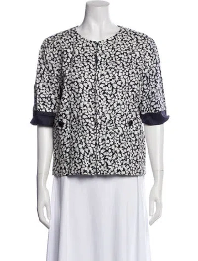 Pre-owned Valentino Linen Floral Print Evening Jacket In Blue