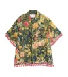 VALENTINO LINEN FLORAL TASSEL-TRIM SHIRT