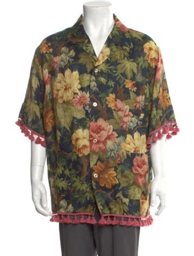 Pre-owned Valentino Linen Floral Print Shirt In Green