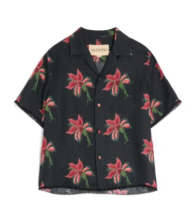 Valentino Camp Collar Shirt Floral Pattern Short Sleeves In Blue