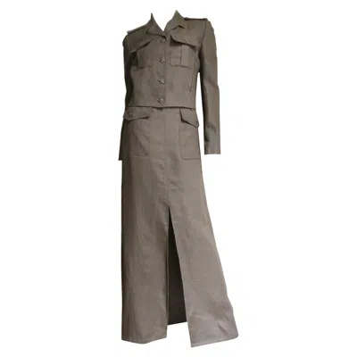 Pre-owned Valentino Linen Jacket And Maxi Skirt 1990s In Gray
