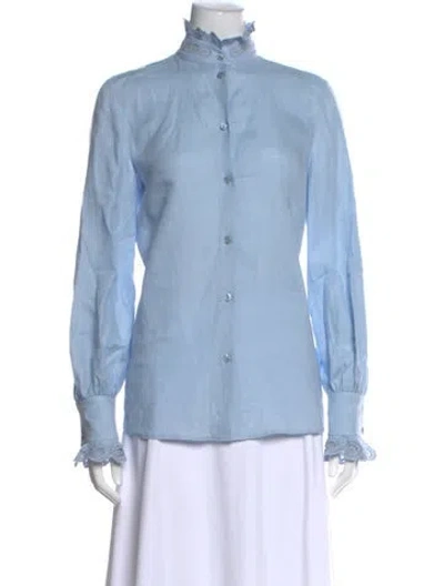 Pre-owned Valentino Linen Long Sleeve Blouse In Blue