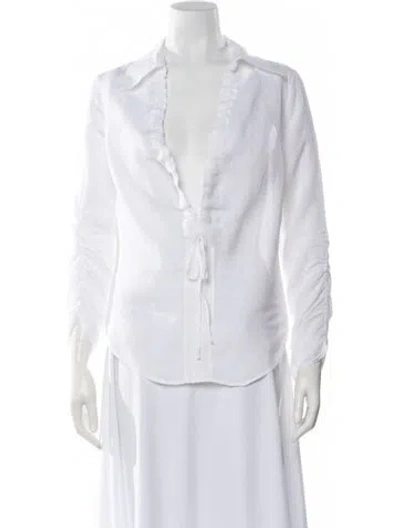 Pre-owned Valentino Linen Long Sleeve Blouse In White