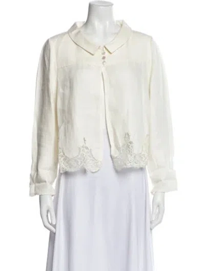 Pre-owned Valentino Linen Long Sleeve Top In White